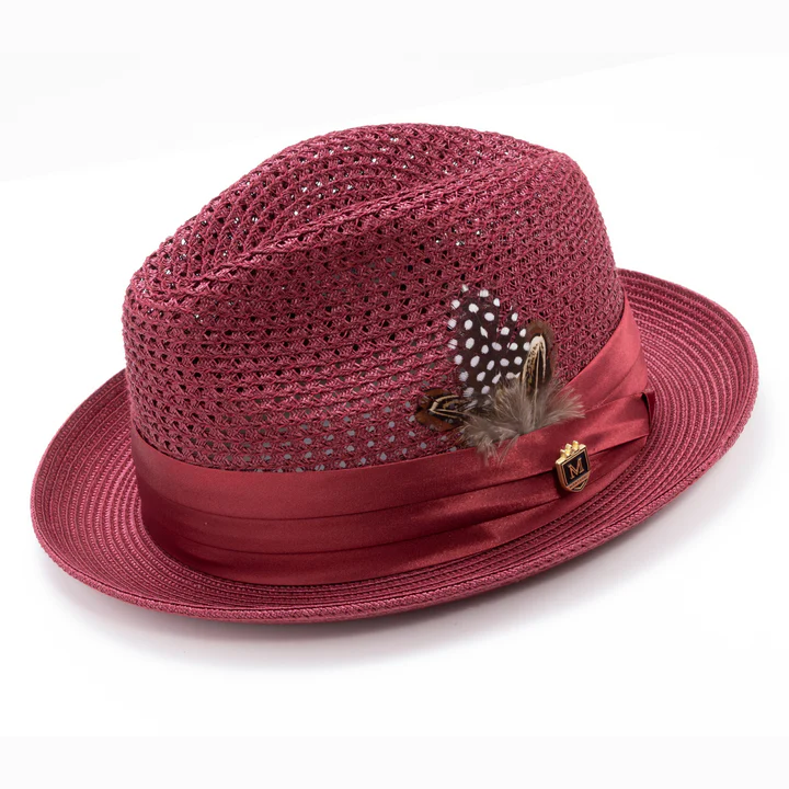 Solid Color Pinch Braided Fedora With Matching Satin Ribbon Hat 