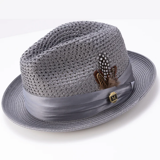 Solid Color Pinch Braided Fedora With Matching Satin Ribbon Hat 