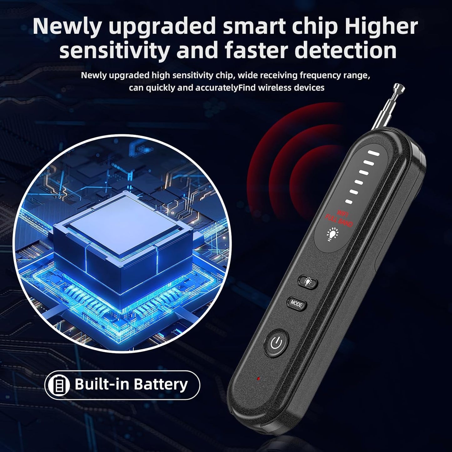 Aroeally Hidden Camera Detector - 2025 Camera Detector, Hidden Device GPS Detector, Bug Detector, Camera Detector for Hotels, Travel, Office, 5 Levels Sensitivity (Black)